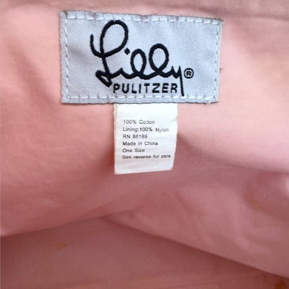 LILLY PULITZER Vintage Canvas Tote Bag Pockets Beach Diaper School Pink Green - Picture 5 of 11